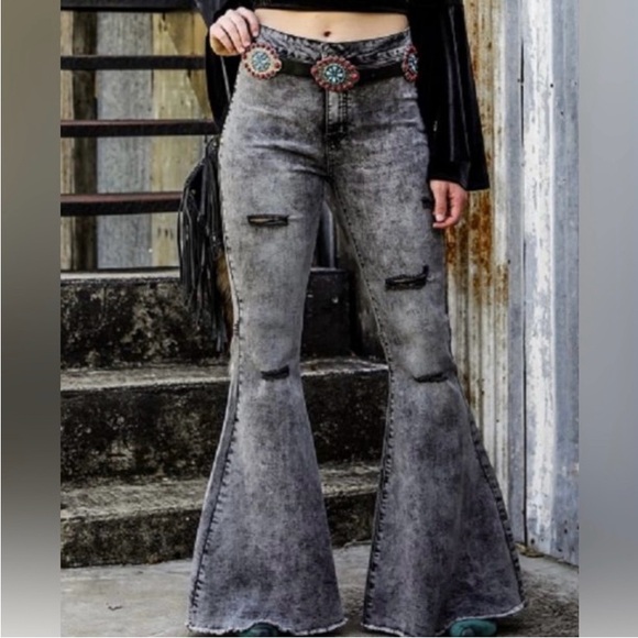 L&B Denim - L&B Súper Bell Bottom Grey Wash Jeans Size 18